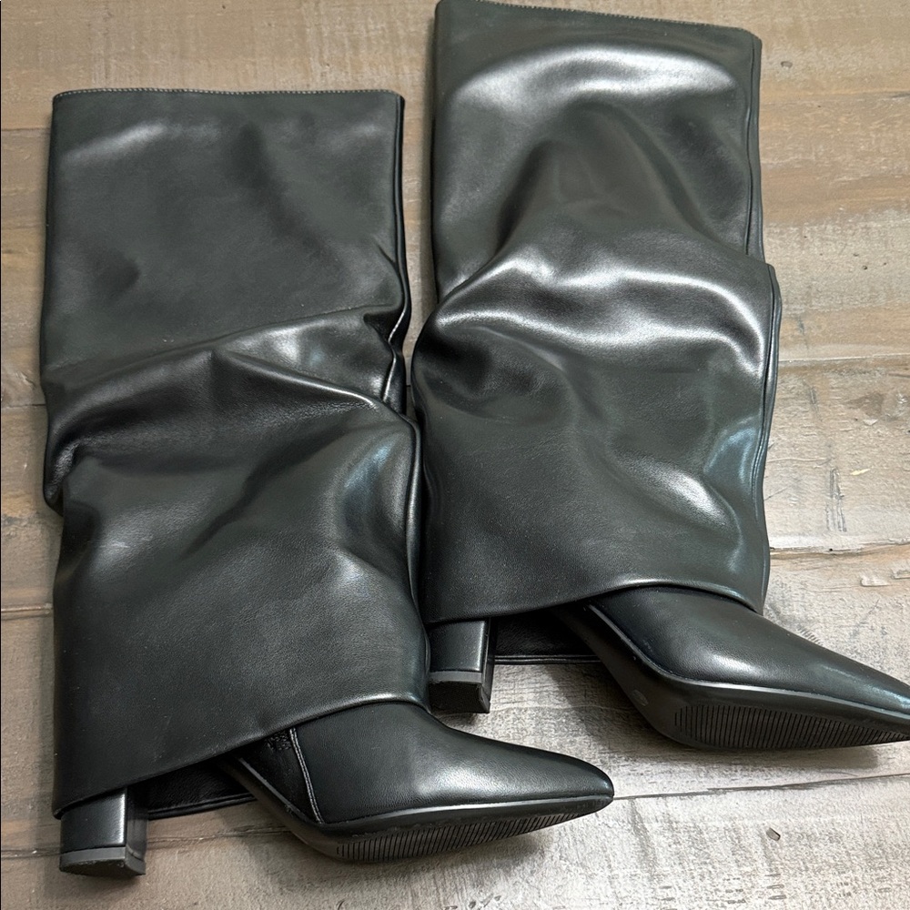 Black Over-the-Knee Slouch Boots with Pointed Toe